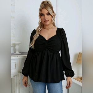 Never‎ worn Shein Curve 4XL Black Lantern sleeve peplum top